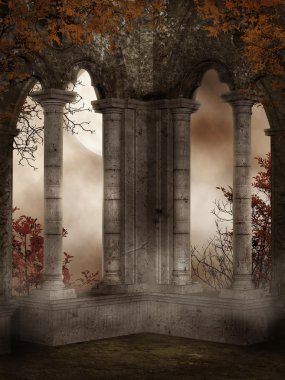 Castle ruins with vines clipart