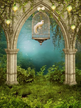 Enchanted garden with a cage clipart