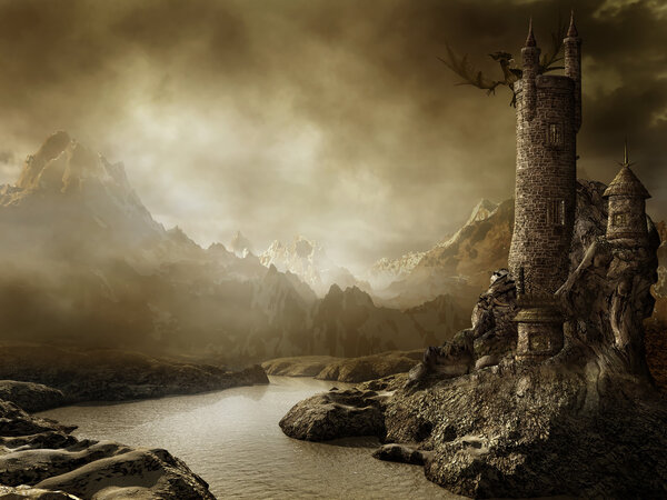 Fantasy landscape with a tower