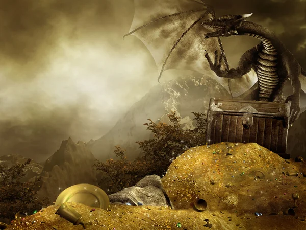 Dragon with a heap of gold — Stock Photo, Image