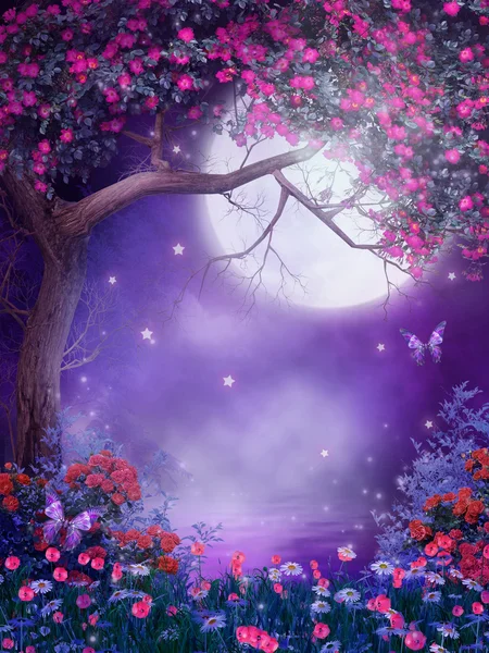 Fantasy tree with flowers — Stock Photo, Image