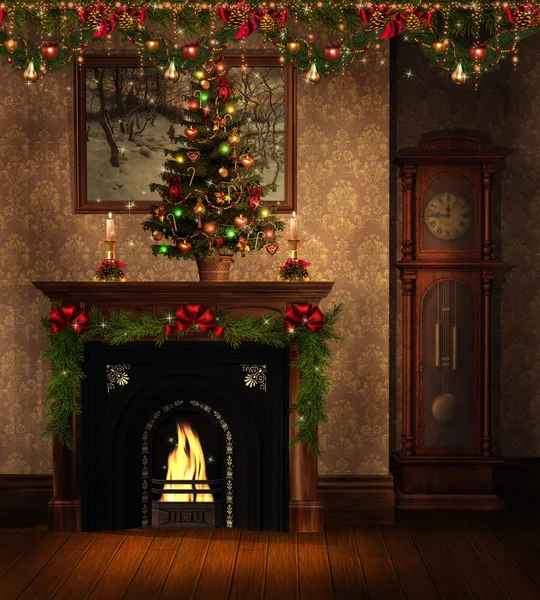 Vintage kamer met kerstversiering — Stockfoto