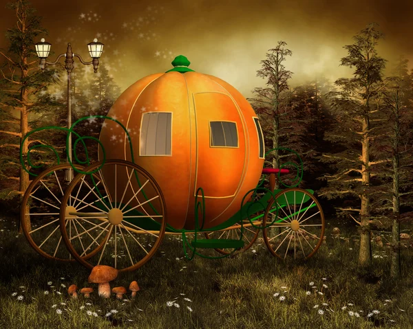 Pumpkin carriage in a forest — Stock Photo, Image