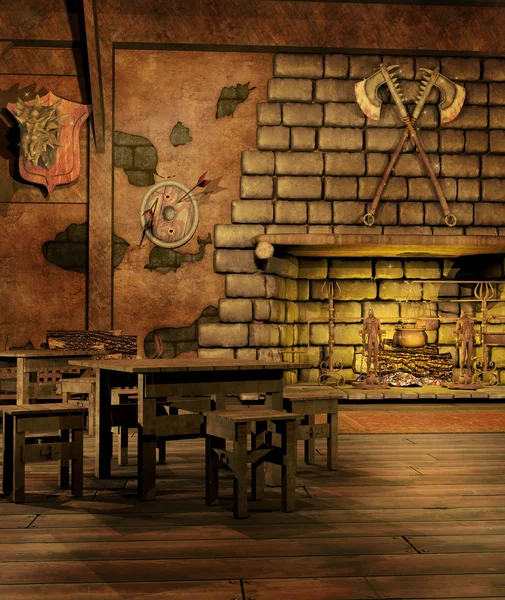 Fantasy tavern with a fireplace — Stock Photo, Image