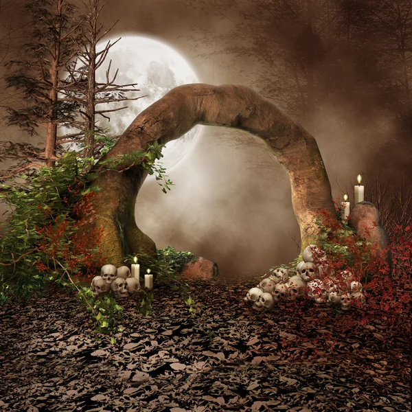 Каменная арка с черепами — стоковое фото