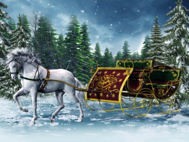 Vintage sleigh and a horse clipart