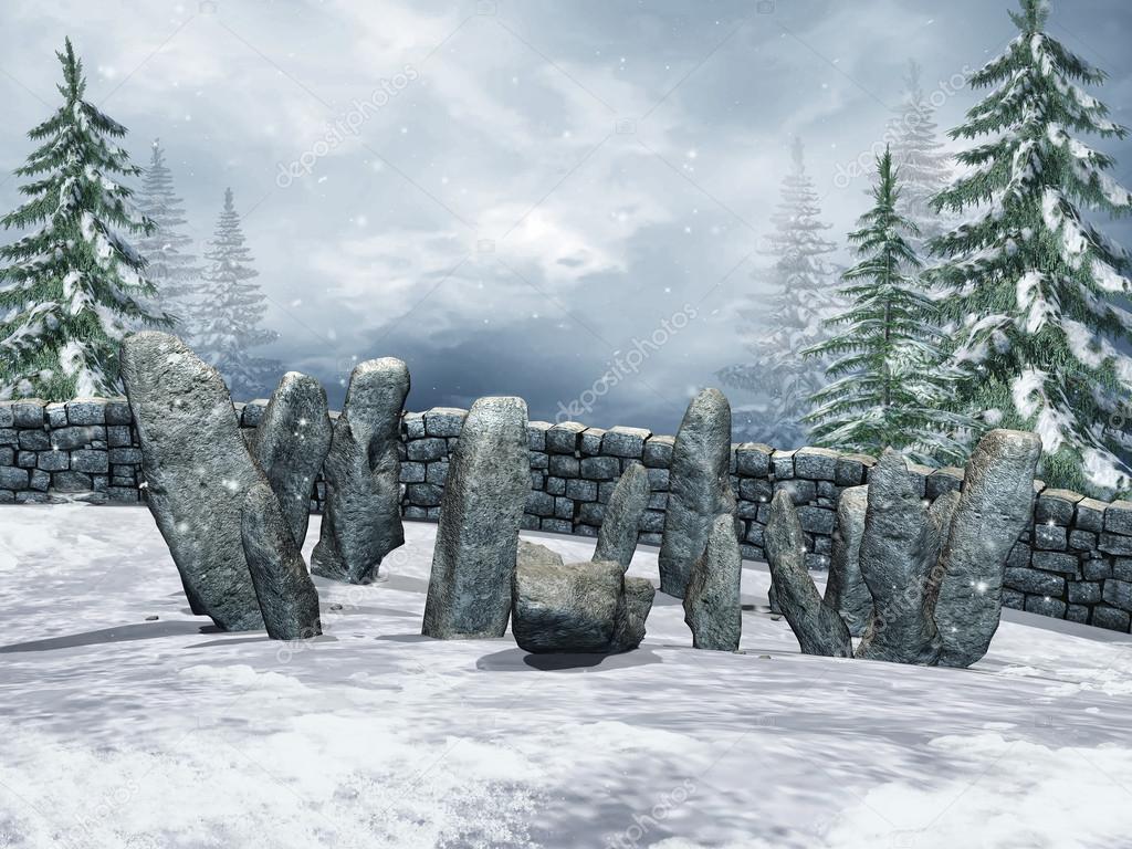 Ring of stones with snow