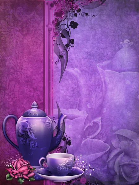 Purple background with a tea pot — Stock Photo, Image