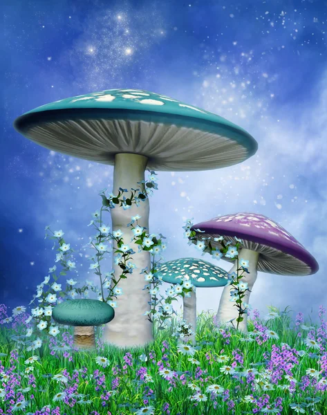 蓝色和紫色蘑菇 — 图库照片