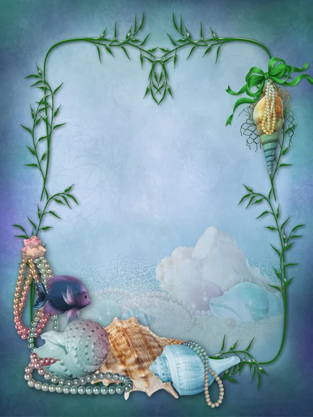 Fantasy frame with shells and fish — Stock Photo, Image