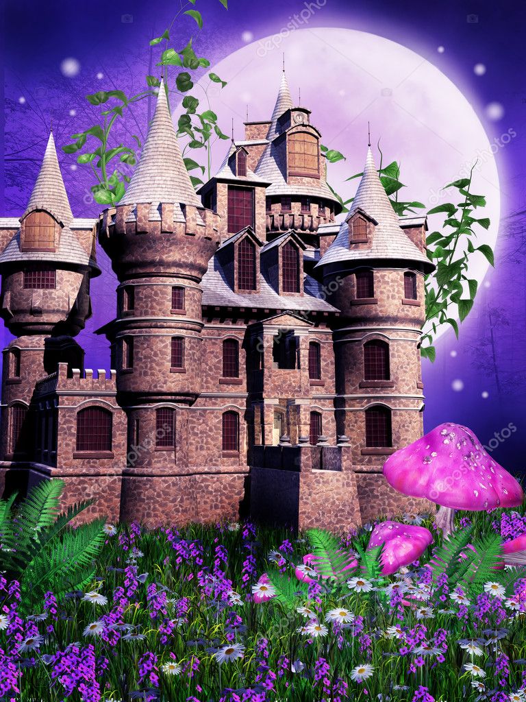 Fairy Castle On A Purple Meadow Stock Photo Image By C Fairytaledesign