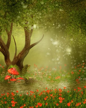 fantezi ağaç bir havuz