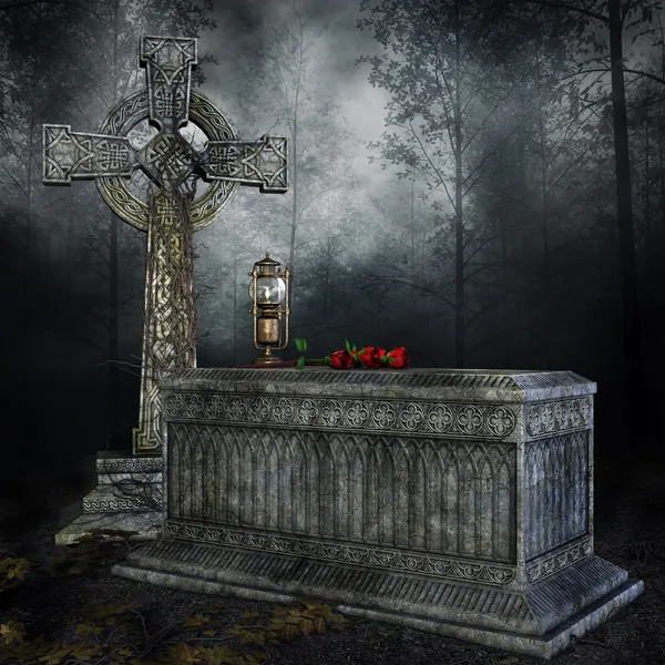 Sarcophagus and cross — Stock Photo, Image