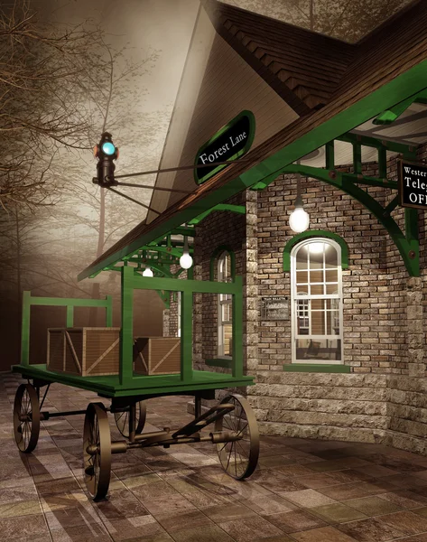Fantasy station with a cart — Stock Photo, Image