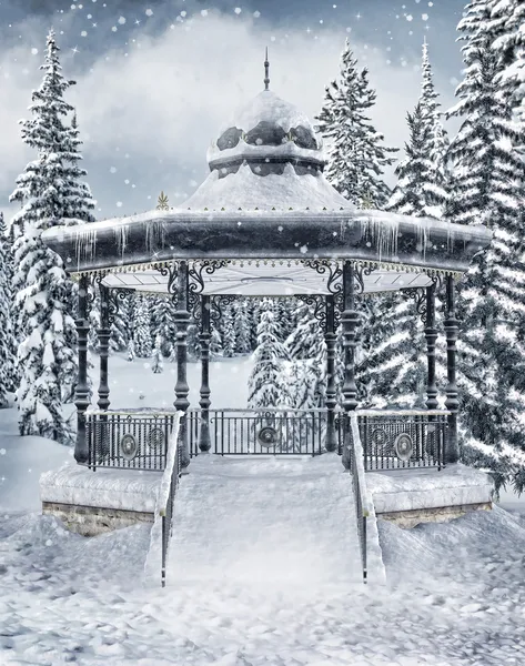 Gazebo in het winter forest — Stockfoto