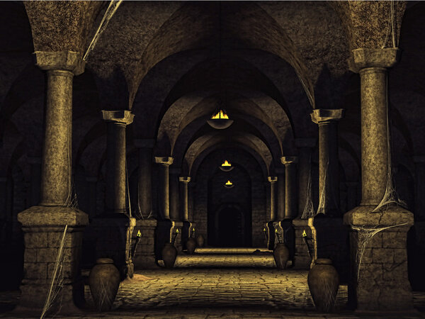 Dusty cellar with cobwebs