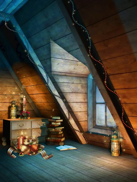 Colorful Christmas attic — Stock Photo, Image