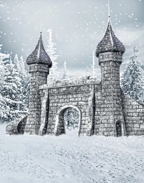 Ворота замка со снегом — стоковое фото