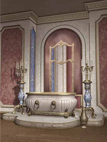 Vintage bathtub and candelabras — Stock Photo, Image