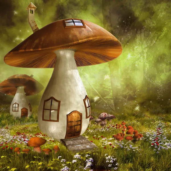 Красочные грибные домики — стоковое фото