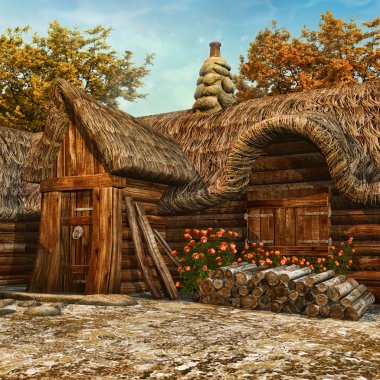 Wooden cottage with roses