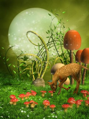 Fantasy meadow with a deer clipart