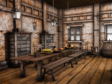 Old tavern interior clipart