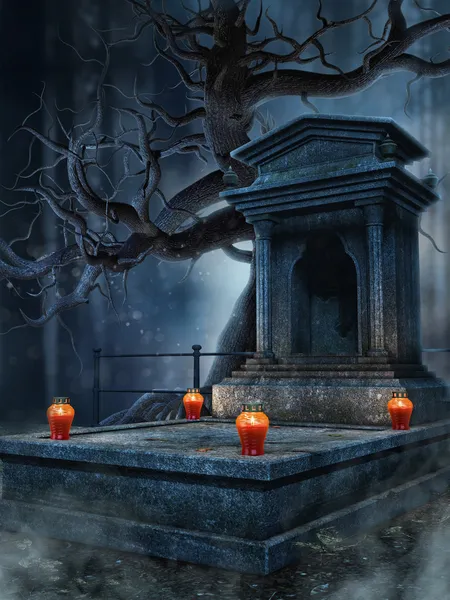 Old tomb with lanterns — Stock Photo, Image