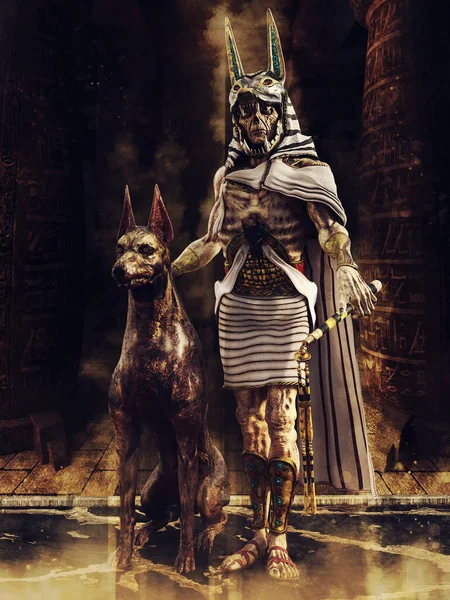 Fantasy Scene Undead Priest Ancient Egyptian God Anubis Standing Undead — Stock Photo, Image