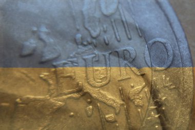 Avro 'nun dünya piyasalarındaki dalgalanmaları. Avro artışı veya düşüş konsepti. Ukrayna 'da Rusya ile olan savaş. Ukrayna bayrağı arkaplanı