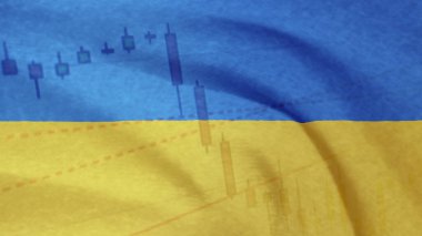 Ukrayna 'da savaş. Ukrayna bayrağı ve borsa çizelgesi. Ukrayna 'daki borsa düşüşü, mali kriz