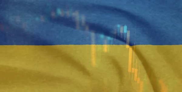Krig Ukraina Ukraina Flagga Och Aktiemarknad Diagram Nedgången Aktiemarknaden Finanskrisen — Stockfoto