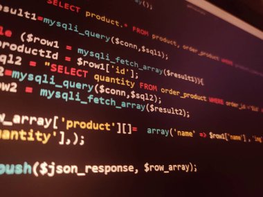 Soyut ekran kod arka planı. Teknoloji geliştirme konsepti dokusu. PHP uygulama dili