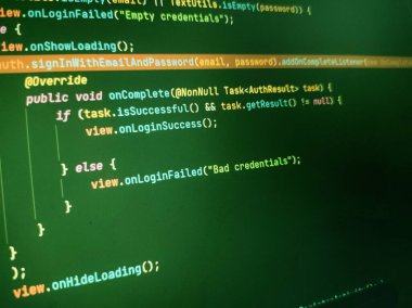 Kodlama kaynağı PHP kod ekranı. Soyut teknoloji geçmişi. Siber saldırı ya da güvenlik konsepti. Hacker izleme programı. Yazılım geliştirme