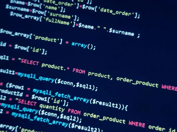 Php Kód Obrazovky Monitor Vývoje Koncepce Programování Pozadí Databázové Systémy — Stock fotografie