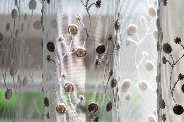 window in the morning in bedroom at home. Indoor luxury textile background