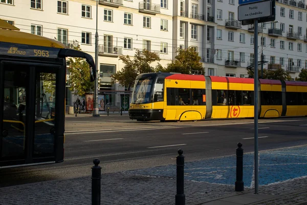 Warsaw Poland October 2022 Directional Tram Produced Polish Company Pesa — Stock Photo, Image