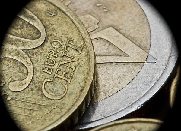 Closeup of european curency, euro and cent coins or money — Stock Photo, Image