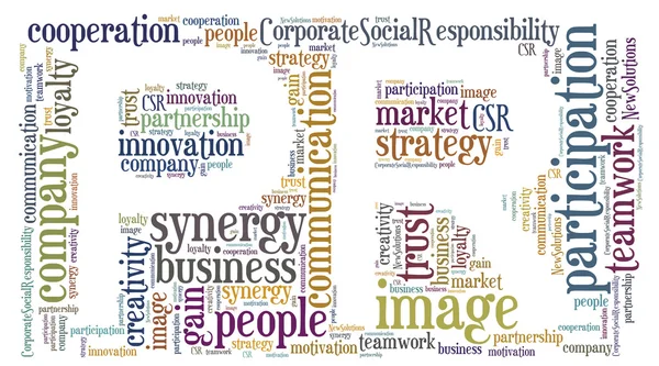 Tag or word cloud public relations related in shape of PR — Stock Photo, Image