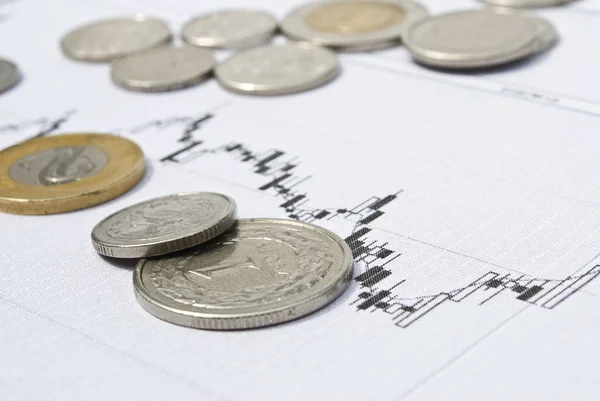 Zloty or PLN coins and stock chart as currency exchange concept — Stock Photo, Image