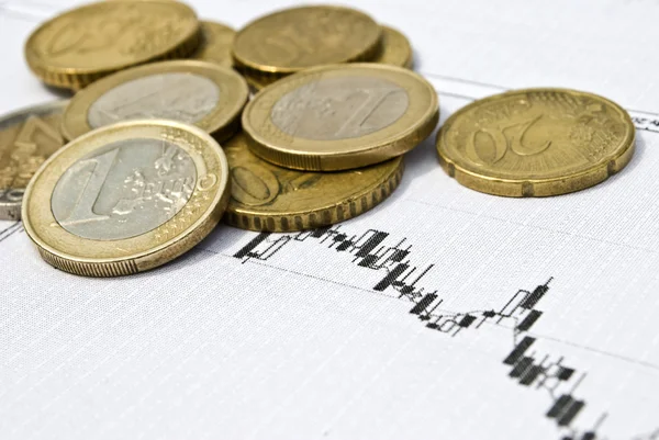 Euromynt och börsdiagram som valuta utbyte koncept — Stockfoto