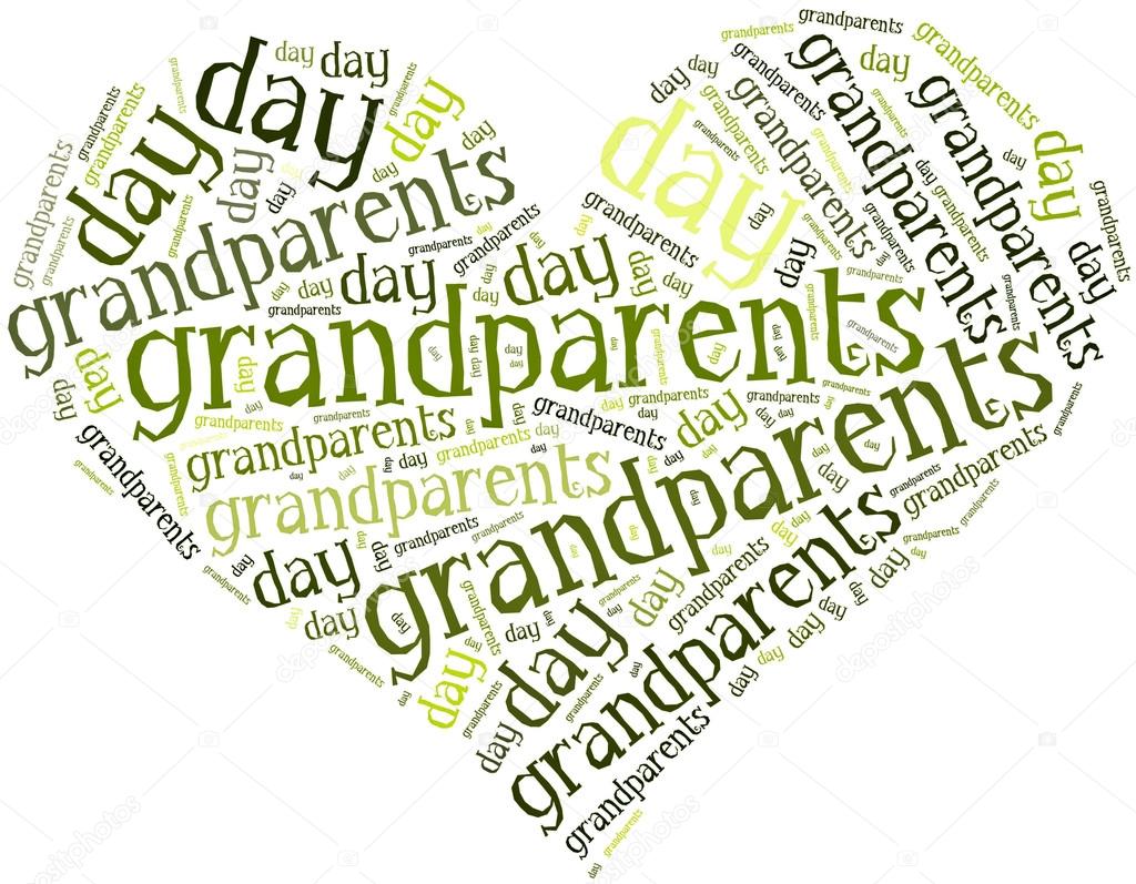 Tag or word cloud grandparents day related in shape of hearth