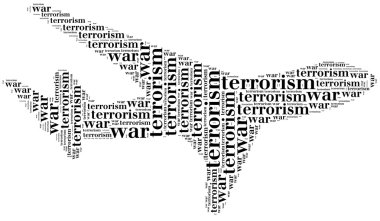 etiket veya word cloud savaş veya uçak şeklinde ilgili terörizm