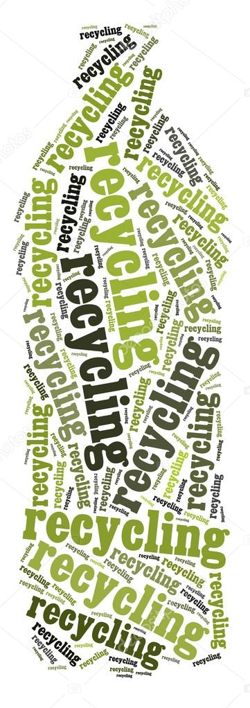 Tag or word cloud recycling related in shape of pet bottle