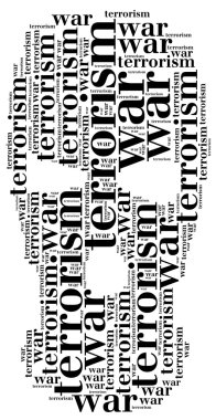 Tag or word cloud war or terrorism related in shape of balaclava clipart