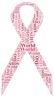 Kırmızı şerit şeklinde ilgili etiketi veya word bulut Dünya AIDS günü