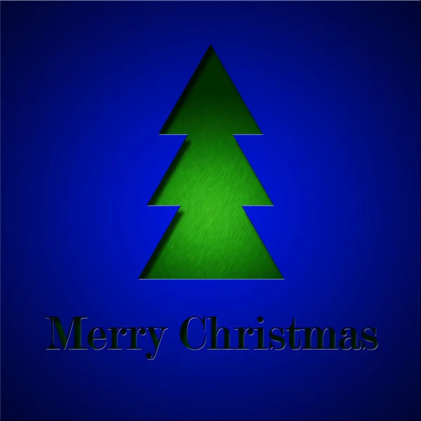 Niebieski minimalistyczny nowoczesny Boże Narodzenie powitanie karta z zielonym drzewem — Zdjęcie stockowe
