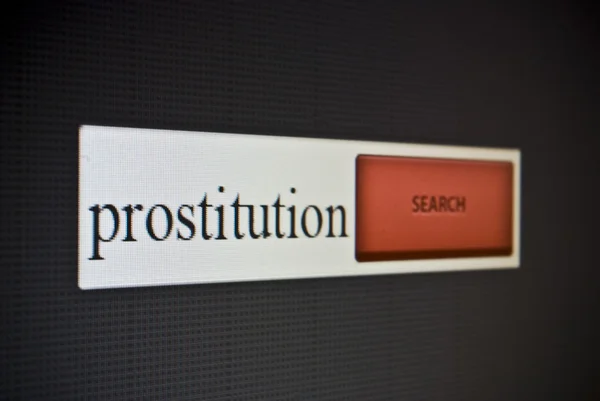Búsqueda en Internet bar con frase prostitución — Foto de Stock