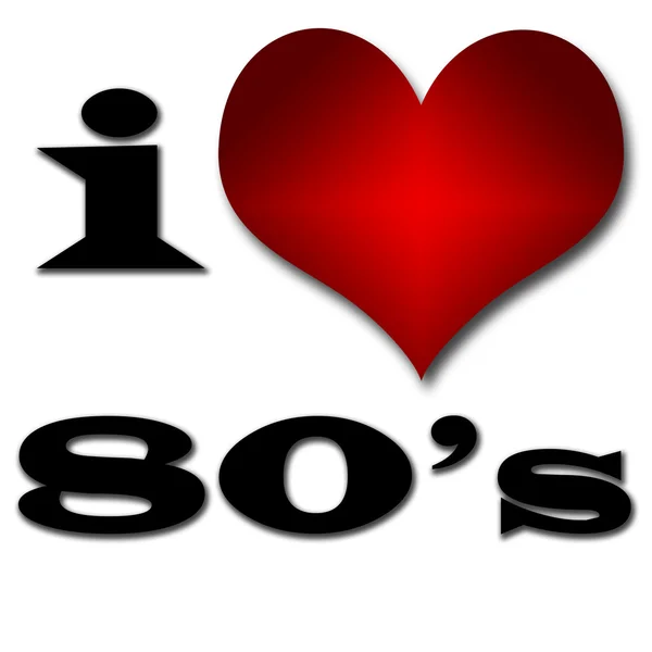 I love 80's. Funny concept of heart and inscription or text — Stock Photo, Image