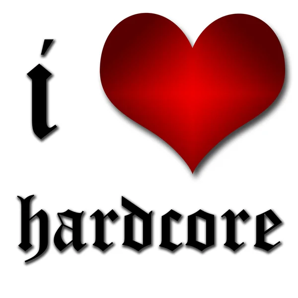 I love hardcore. Funny concept of heart and inscription or text — Stock Photo, Image